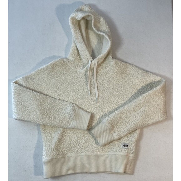 The North Face Tops - The North Face Womens Wool Harrison Pullover Hoodie Sz S White Teddy Fleece